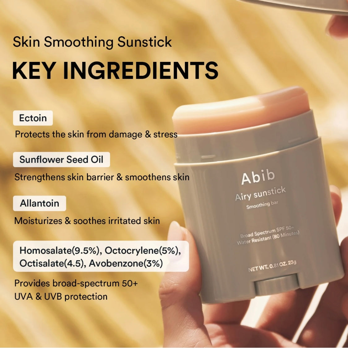 Abib Airy Sun Stick Smoothing Bar SPF 50+ (0.81 oz)